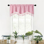 Bathroom Valance, Elegant Fringed Window Curtains Patterned Rod Panels Stylish Short Drapes for Home Decor(Pink, 59.1x15.7in)