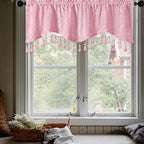 Bathroom Valance, Elegant Fringed Window Curtains Patterned Rod Panels Stylish Short Drapes for Home Decor(Pink, 59.1x15.7in)