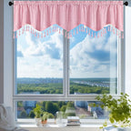 Bathroom Valance, Elegant Fringed Window Curtains Patterned Rod Panels Stylish Short Drapes for Home Decor(Pink, 59.1x15.7in)