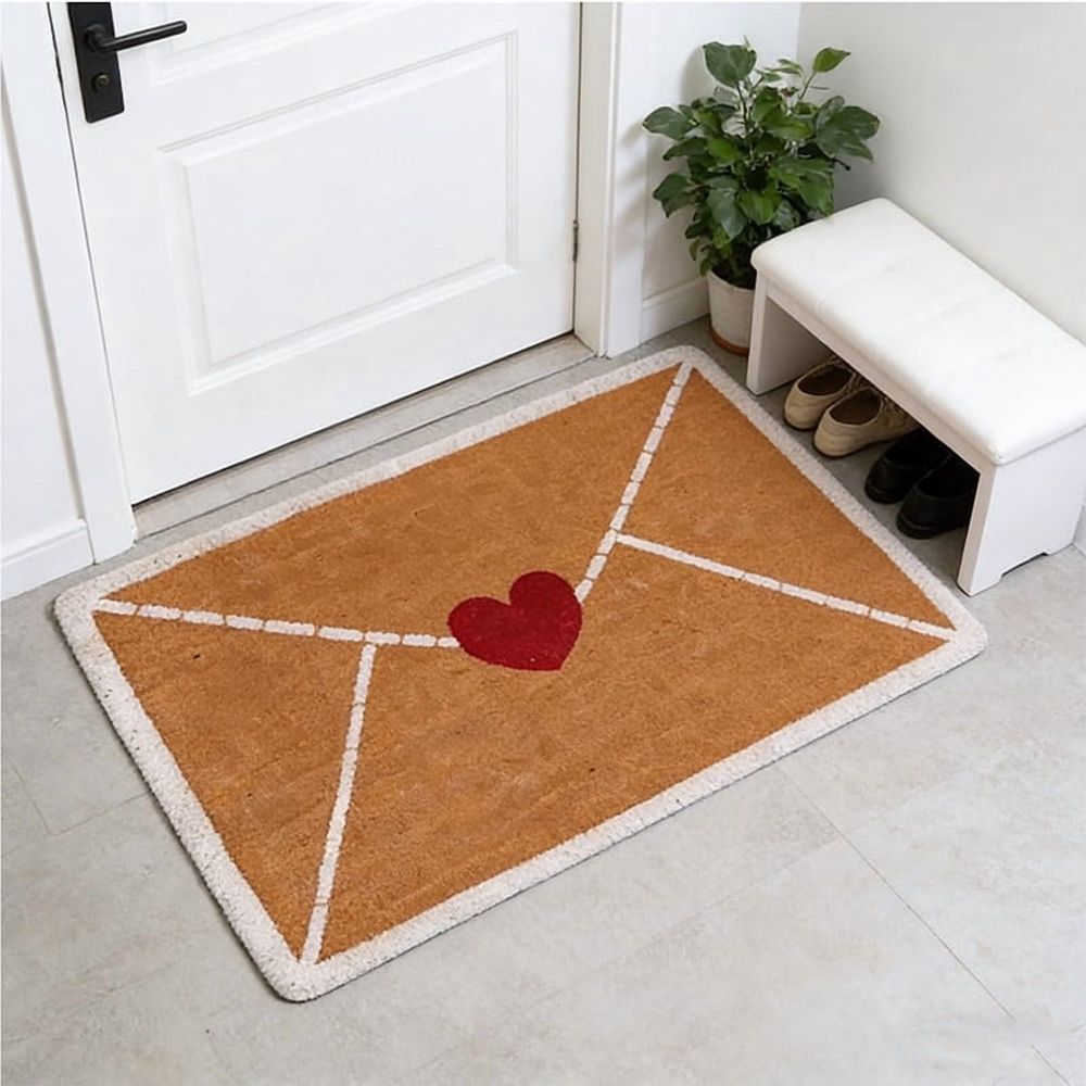 Heart Welcome Mat, Indoor Outdoor Doormat with Red Heart Design, Non-Rubber Backing Front Door Rug, Perfect for Entryway Porch Mother's Day Decor