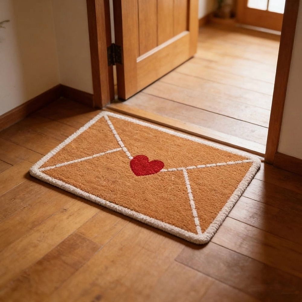 Heart Welcome Mat, Indoor Outdoor Doormat with Red Heart Design, Non-Rubber Backing Front Door Rug, Perfect for Entryway Porch Mother's Day Decor