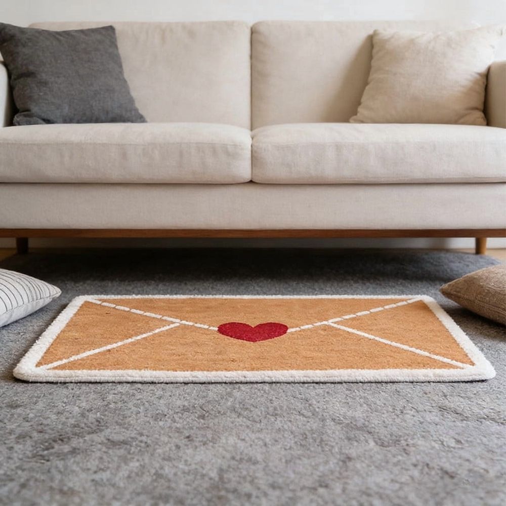 Heart Welcome Mat, Indoor Outdoor Doormat with Red Heart Design, Non-Rubber Backing Front Door Rug, Perfect for Entryway Porch Mother's Day Decor