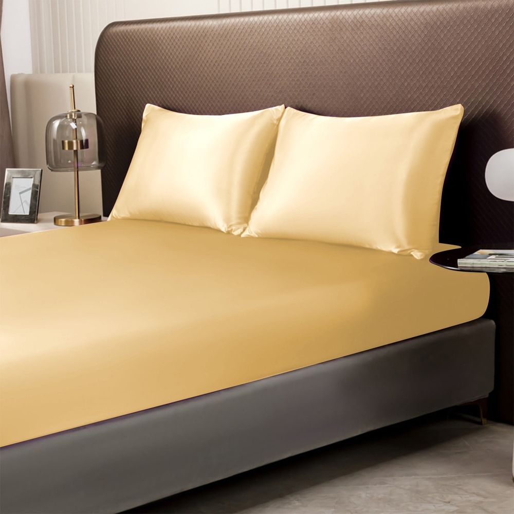 Satin Fitted Sheet, Deep Pocket Bed Sheet, Silky Soft Fitted Bottom Sheet, Wrinkle Free, Fade Resistant, Fully Elasticized