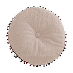 Round Pillow Cushion, Velvet Decorative Small Throw Pillow with Tassels for Living Room Sofa Bedroom Office, 15.74'x15.74'x2.76', White