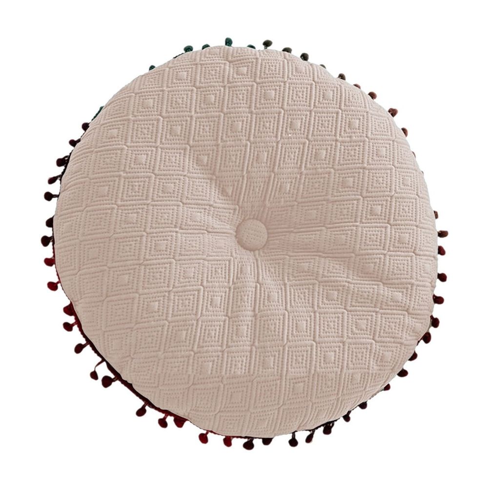 Round Pillow Cushion, Velvet Decorative Small Throw Pillow with Tassels for Living Room Sofa Bedroom Office, 15.74'x15.74'x2.76', White