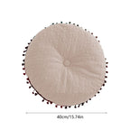 Round Pillow Cushion, Velvet Decorative Small Throw Pillow with Tassels for Living Room Sofa Bedroom Office, 15.74'x15.74'x2.76', White