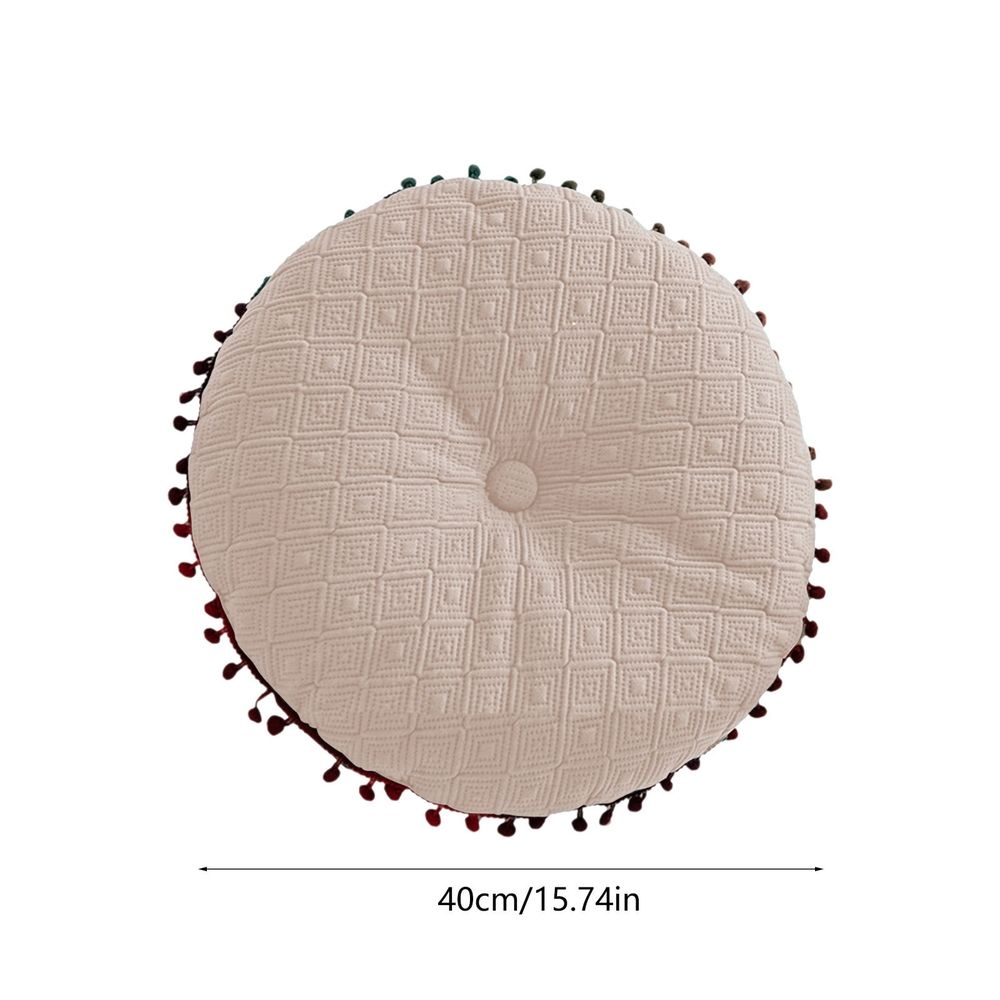 Round Pillow Cushion, Velvet Decorative Small Throw Pillow with Tassels for Living Room Sofa Bedroom Office, 15.74'x15.74'x2.76', White