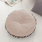 Round Pillow Cushion, Velvet Decorative Small Throw Pillow with Tassels for Living Room Sofa Bedroom Office, 15.74'x15.74'x2.76', White
