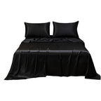 Queen Size Satin Sheet Sets, 3 Piece Silk Microfiber Bed Sheet Set, 1 Flat Sheet, and 2 Pillowcases, Cooling Soft Bedding, Blue