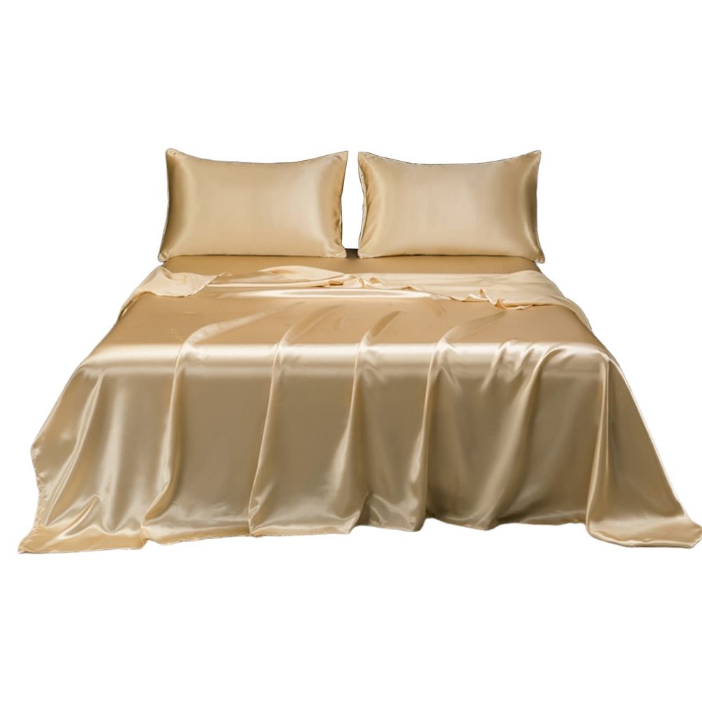 King Size Satin Sheet Sets, 3 Piece Silk Microfiber Bed Sheet Set, 1 Flat Sheet, and 2 Pillowcases, Cooling Soft Bedding, Black