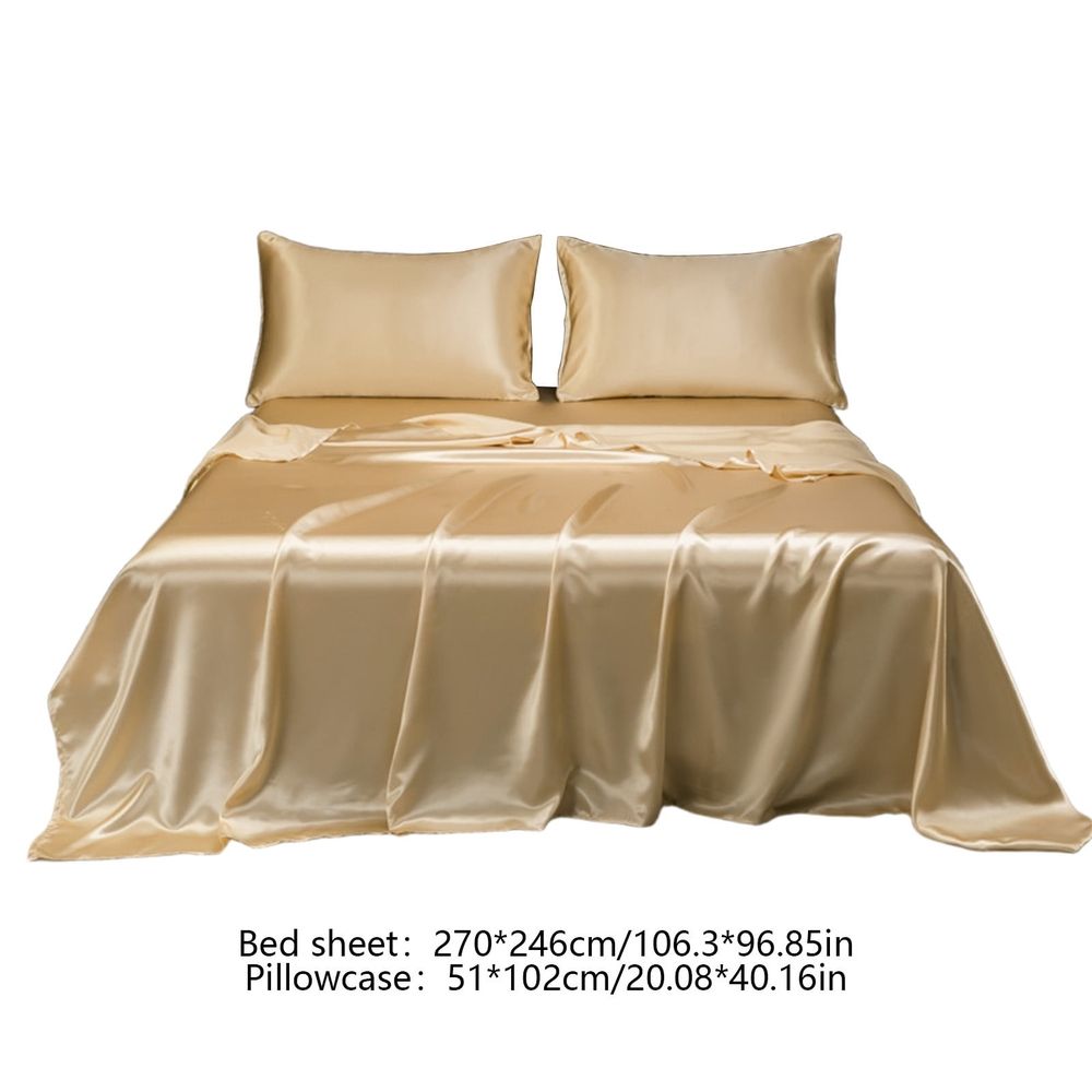 King Size Satin Sheet Sets, 3 Piece Silk Microfiber Bed Sheet Set, 1 Flat Sheet, and 2 Pillowcases, Cooling Soft Bedding, Black