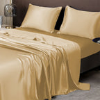King Size Satin Sheet Sets, 3 Piece Silk Microfiber Bed Sheet Set, 1 Flat Sheet, and 2 Pillowcases, Cooling Soft Bedding, Black
