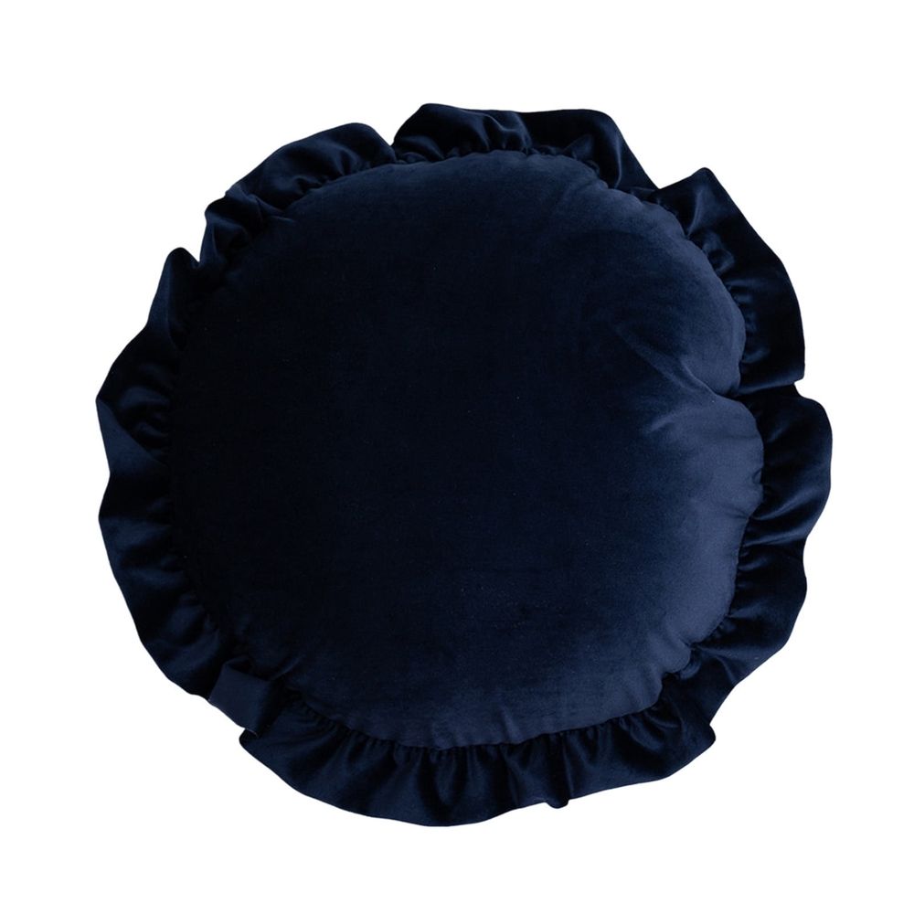 Round Throw Pillow, Soft Comfortable Velvet Ruffle Throw Pillow for Sofa, Chair, Bed, Window, Floor, 17.7x17.7 In, Navy