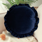 Round Throw Pillow, Soft Comfortable Velvet Ruffle Throw Pillow for Sofa, Chair, Bed, Window, Floor, 17.7x17.7 In, Navy