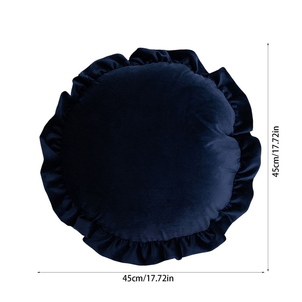 Round Throw Pillow, Soft Comfortable Velvet Ruffle Throw Pillow for Sofa, Chair, Bed, Window, Floor, 17.7x17.7 In, Navy