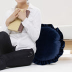 Round Throw Pillow, Soft Comfortable Velvet Ruffle Throw Pillow for Sofa, Chair, Bed, Window, Floor, 17.7x17.7 In, Navy