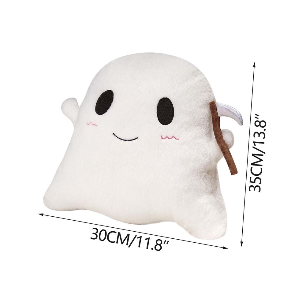 Halloween Pillows Cute Ghost Shaped Throw Pillow with Scythe, Decorative Spooky Pillows Soft Cosy Plush Sofa Cushion for Indoors Home Outdoor Couch Office Car Decor, 11.8'x13.8'