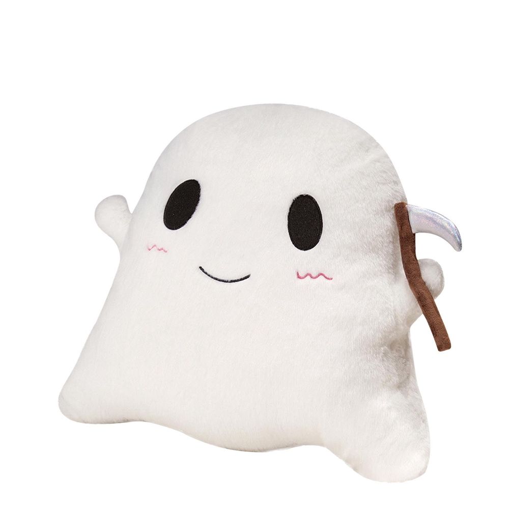 Halloween Pillows Cute Ghost Shaped Throw Pillow with Scythe, Decorative Spooky Pillows Soft Cosy Plush Sofa Cushion for Indoors Home Outdoor Couch Office Car Decor, 11.8'x13.8'