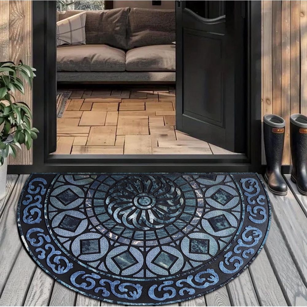 Bohemia Front Door Mat, Half Round Door Mat Outside Entrance, Non-Slip Welcome Entrance Absorbent Bath Mat, Microfiber Tufted Floor Rug for Kitchen Living Room, 23.6'x35.4'