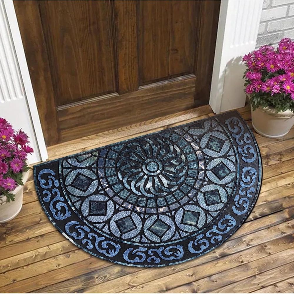 Bohemia Front Door Mat, Half Round Door Mat Outside Entrance, Non-Slip Welcome Entrance Absorbent Bath Mat, Microfiber Tufted Floor Rug for Kitchen Living Room, 23.6'x35.4'