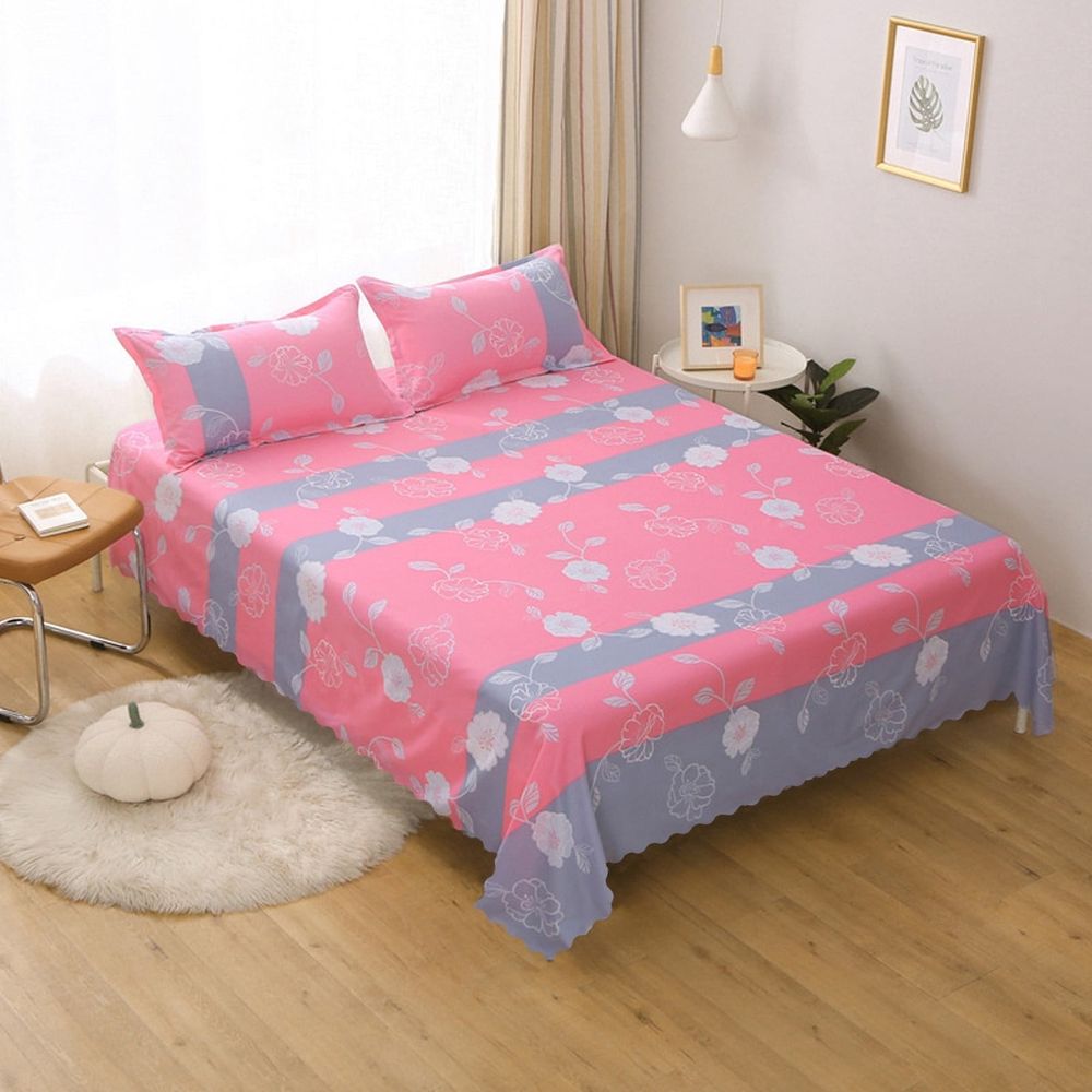 Bed Sheet, Floral Printed Bed Sheets, Lightweight Super Soft Easy Care Microfiber Flat Sheet, Wrinkle Free, Machine washable, 78.7'x90.5'