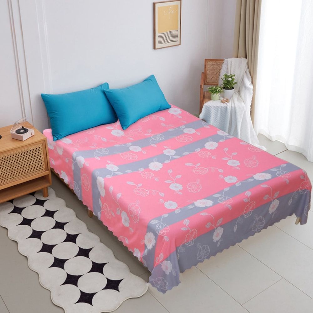 Bed Sheet, Floral Printed Bed Sheets, Lightweight Super Soft Easy Care Microfiber Flat Sheet, Wrinkle Free, Machine washable, 78.7'x90.5'