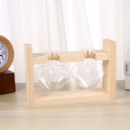 Heart Shaped Glass Vase with Wooden Stand for Hydroponic Plants and Flower Arrangement 2 Pieces