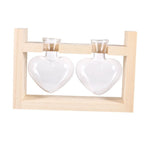 Heart Shaped Glass Vase with Wooden Stand for Hydroponic Plants and Flower Arrangement 2 Pieces