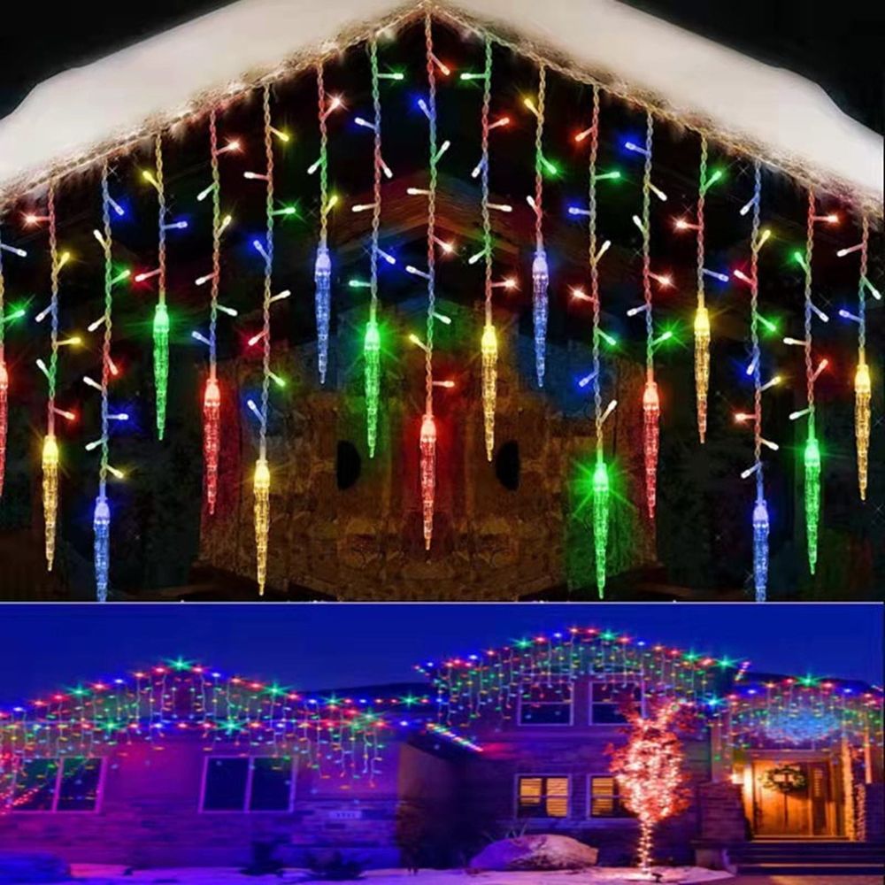 LED Icicle Lights Curtain with Eight Function Controller, White, Indoor Outdoor Christmas Decorative Lights, 11.5 Feet