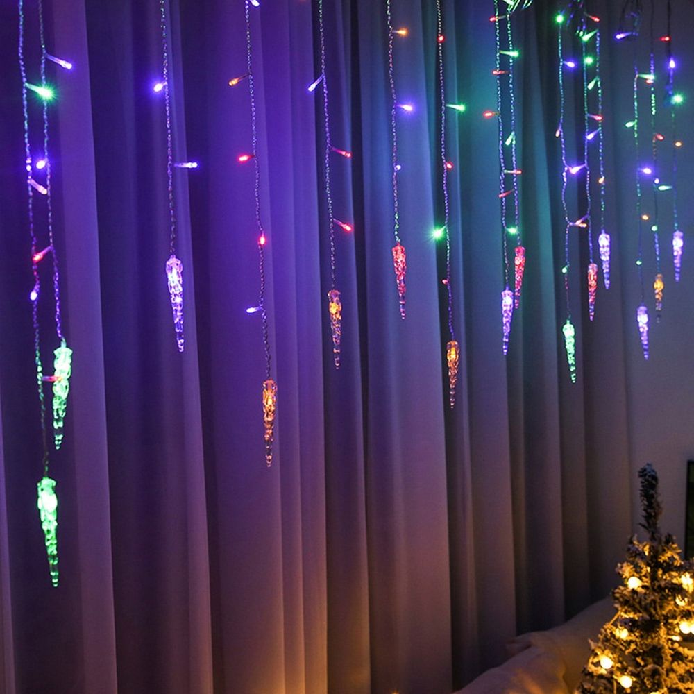 LED Icicle Lights Curtain with Eight Function Controller, White, Indoor Outdoor Christmas Decorative Lights, 11.5 Feet