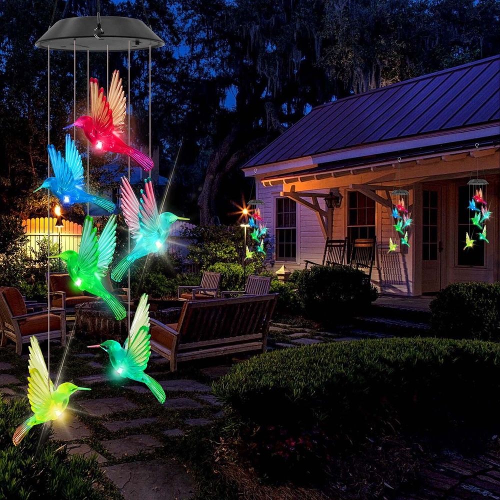 Outdoor Courtyard Solar Lights Solar Wind Chime Lights Hummingbird Hanging Chandeliers Scenery Decorative Lights