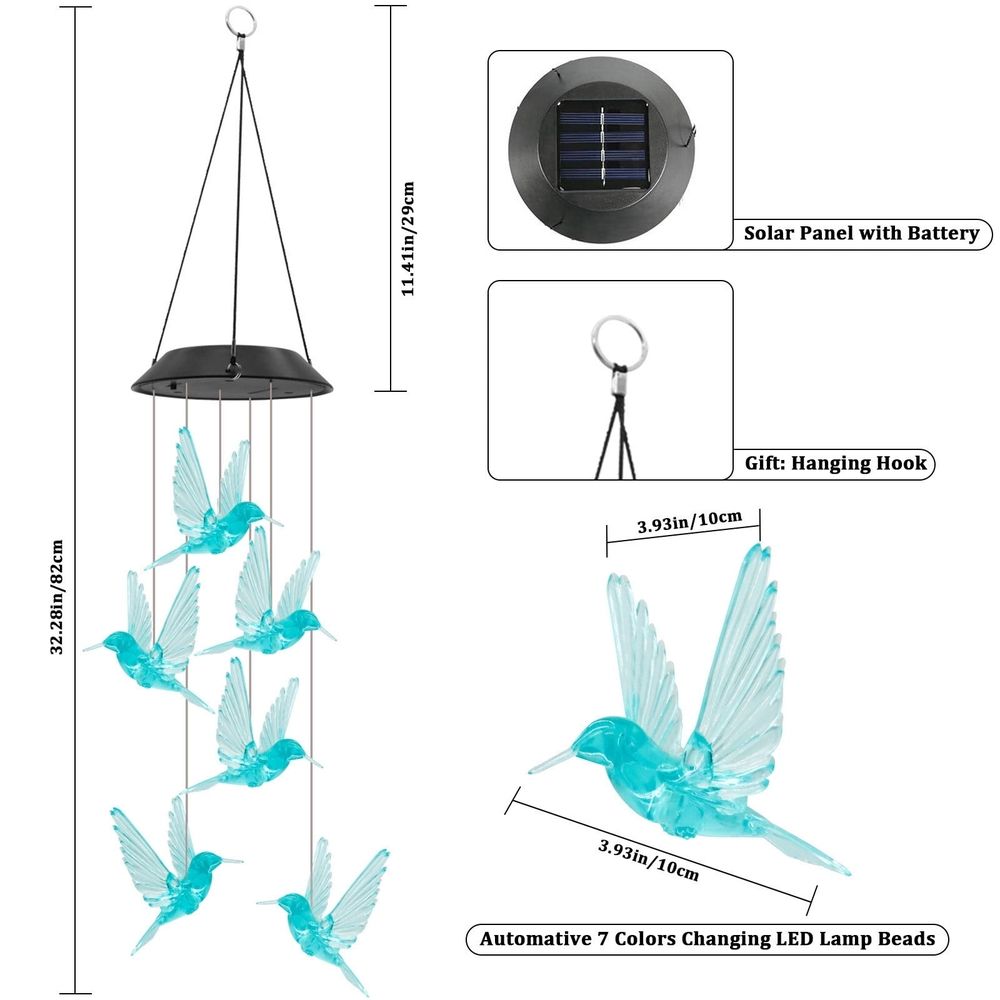 Outdoor Courtyard Solar Lights Solar Wind Chime Lights Hummingbird Hanging Chandeliers Scenery Decorative Lights