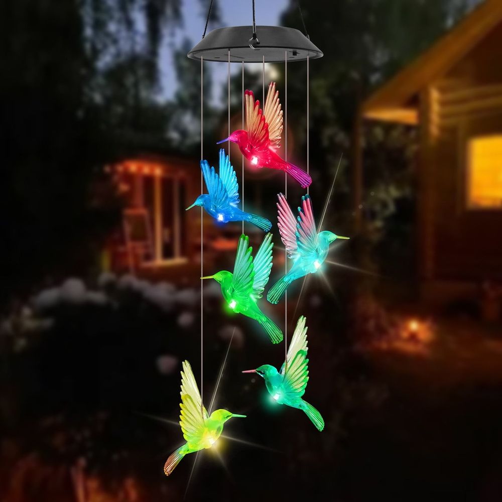 Outdoor Courtyard Solar Lights Solar Wind Chime Lights Hummingbird Hanging Chandeliers Scenery Decorative Lights