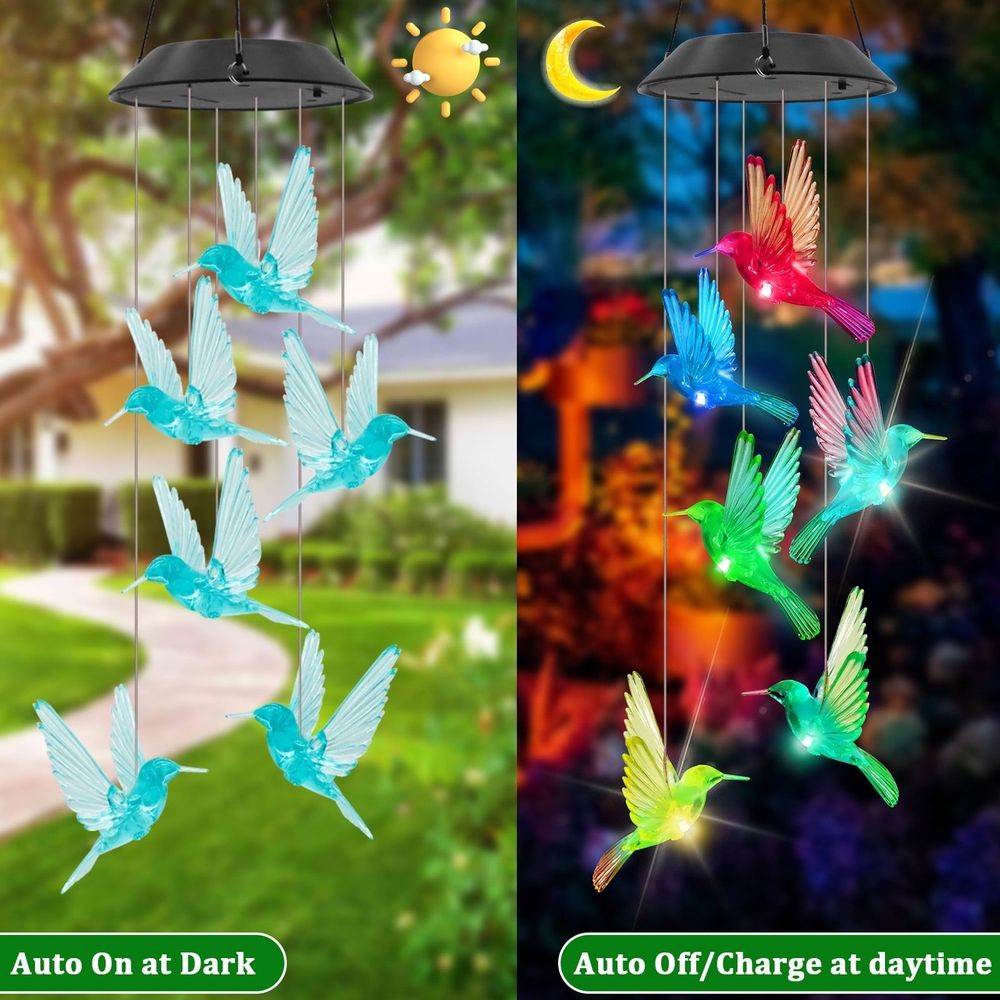 Outdoor Courtyard Solar Lights Solar Wind Chime Lights Hummingbird Hanging Chandeliers Scenery Decorative Lights