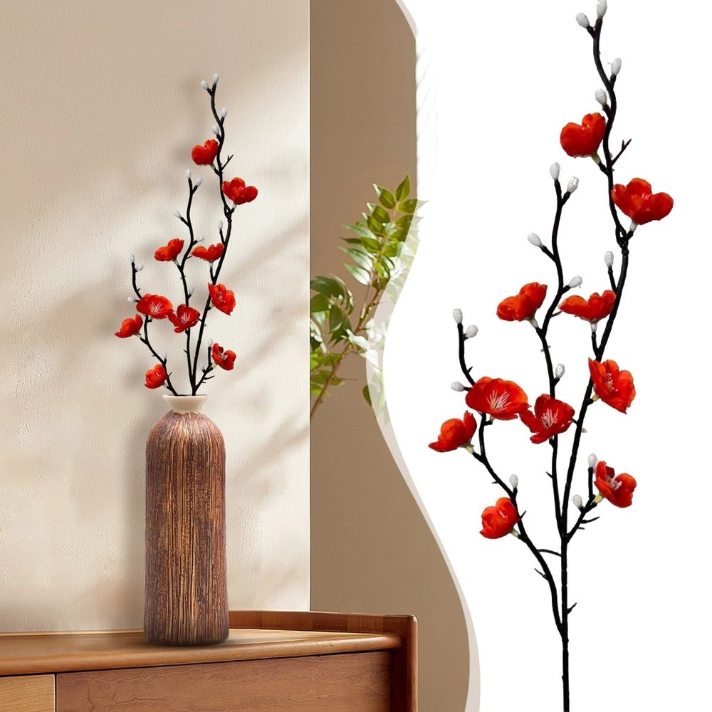 Single Branch White Blossom Artificial Flower Chinese Home Decor Arrangement,Fake Artificial Cherry Flowers for Home Indoor Decoration Vase Arrangement Table Living Room Bedroom Spring Decor