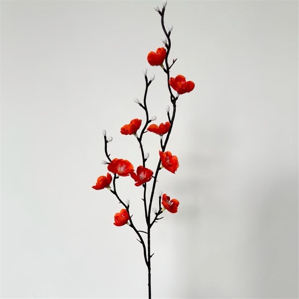 Single Branch White Blossom Artificial Flower Chinese Home Decor Arrangement,Fake Artificial Cherry Flowers for Home Indoor Decoration Vase Arrangement Table Living Room Bedroom Spring Decor