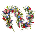 Artificial 4th Of July Garland Wreath Patriotic Garland with Red White & Blue Green Leaves Berries & Flag Bow for Wall Table Independence Day Memorial Day Indoor/Outdoor