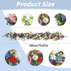 Artificial 4th Of July Garland Wreath Patriotic Garland with Red White & Blue Green Leaves Berries & Flag Bow for Wall Table Independence Day Memorial Day Indoor/Outdoor