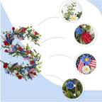 Artificial 4th Of July Garland Wreath Patriotic Garland with Red White & Blue Green Leaves Berries & Flag Bow for Wall Table Independence Day Memorial Day Indoor/Outdoor