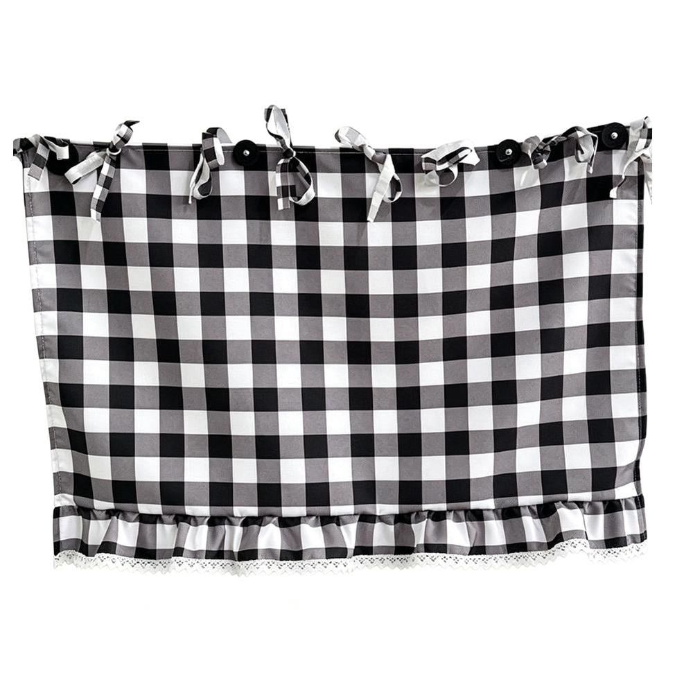 Oven Skirt Curtain for Farmhouse Kitchen Decor, Plaid Stove Door Cover to Hide Clutter, 30x21 Polyester Tier Short Curtain with Lace Trim & Ribbon Ties, Oven Curtains Cover for Cottage Kitchen