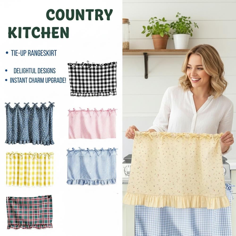 Oven Skirt Curtain for Farmhouse Kitchen Decor, Plaid Stove Door Cover to Hide Clutter, 30x21 Polyester Tier Short Curtain with Lace Trim & Ribbon Ties, Oven Curtains Cover for Cottage Kitchen