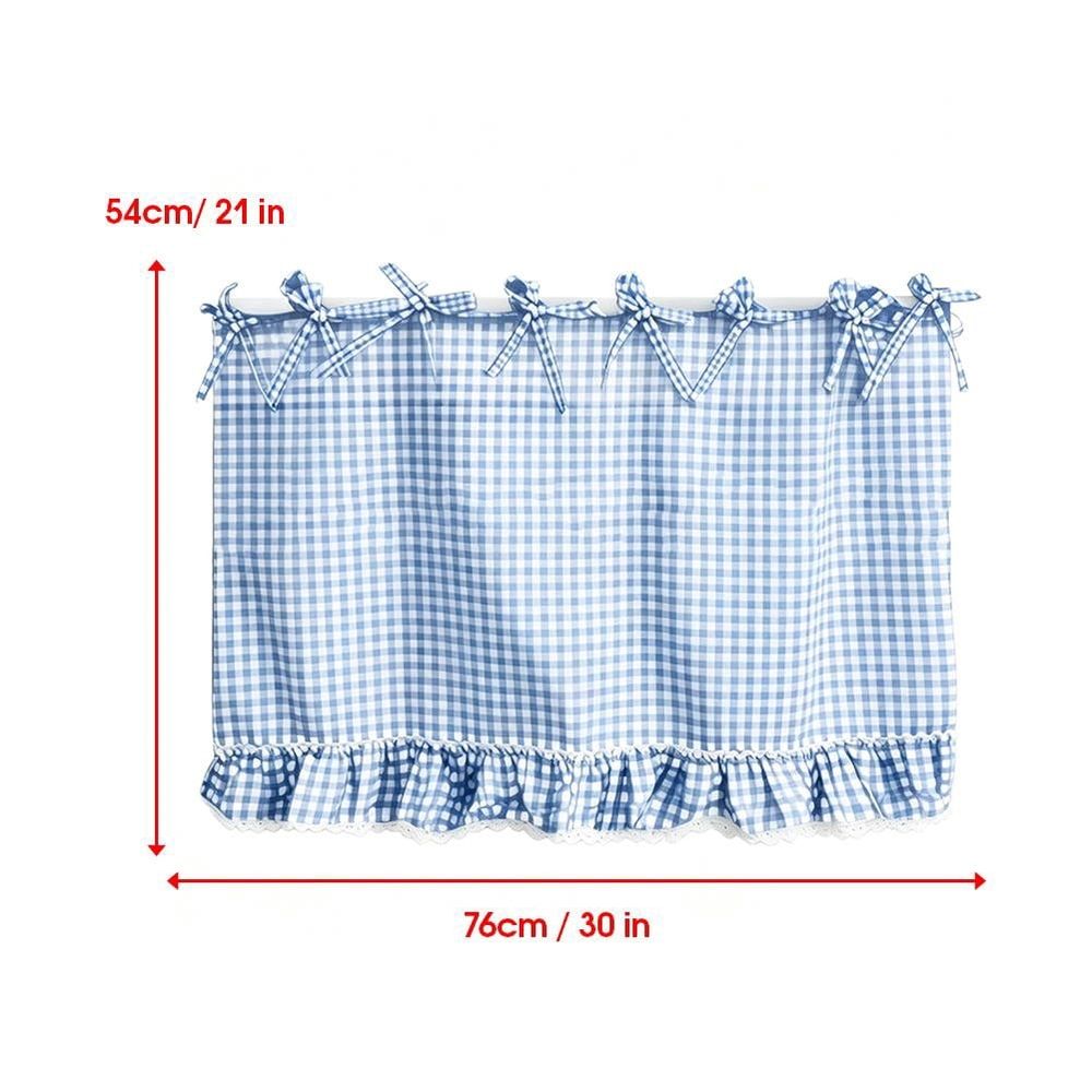 Oven Skirt Curtain for Farmhouse Kitchen Decor, Plaid Stove Door Cover to Hide Clutter, 30x21 Polyester Tier Short Curtain with Lace Trim & Ribbon Ties, Oven Curtains Cover for Cottage Kitchen