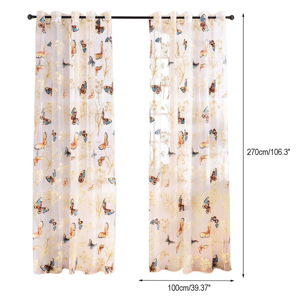 Modern Multicolor Floral Nature Rod Pocket Sheer Curtains, 39.37" x 106.30