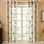 Modern Multicolor Floral Nature Rod Pocket Sheer Curtains, 39.37" x 106.30