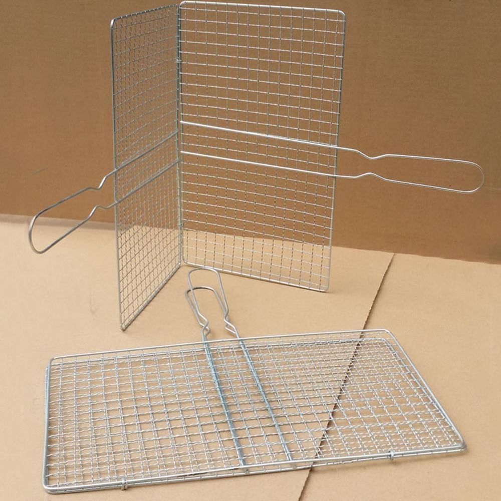 Non-Stick Fish Grilling Basket Metal Handle Barbecue Tool Meat Bacon Net BBQ Rack Grill Outdoor Steel Accessories