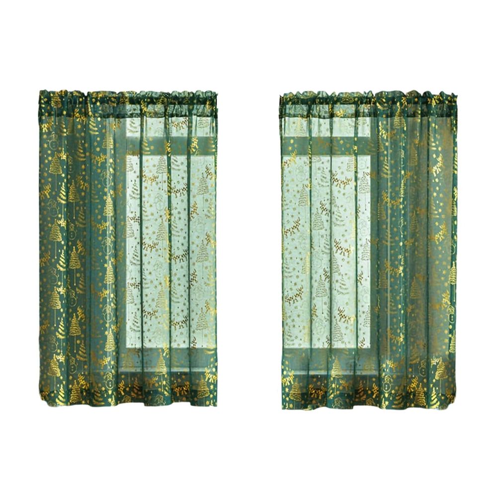 Christmas Sheer Curtains, 2 Packs 37*25" Green Sheer Short Curtains for for Living Room Kitchen Windows