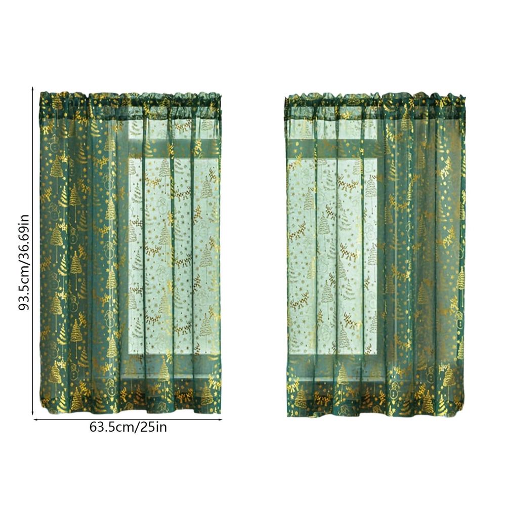 Christmas Sheer Curtains, 2 Packs 37*25" Green Sheer Short Curtains for for Living Room Kitchen Windows