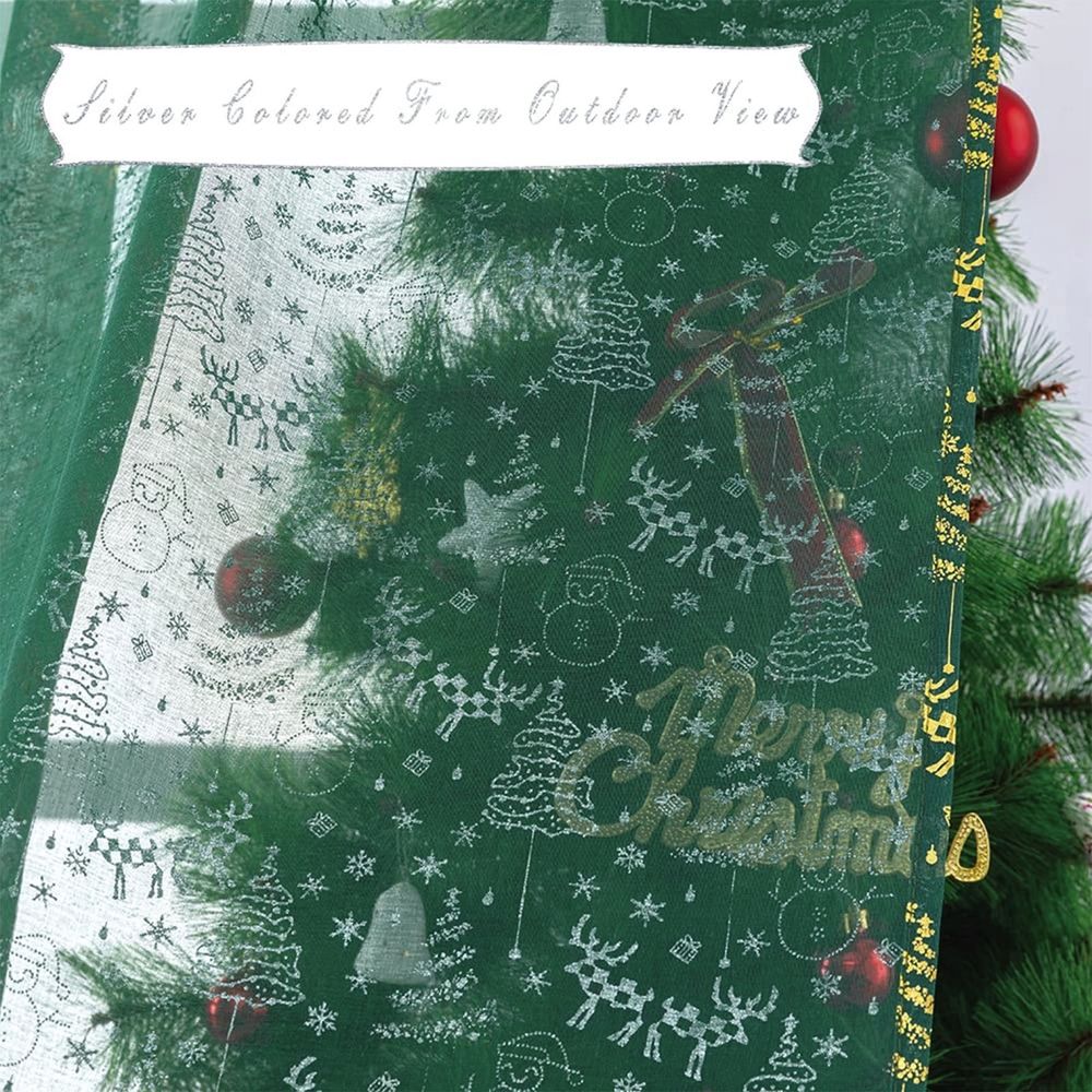 Christmas Sheer Curtains, 2 Packs 37*25" Green Sheer Short Curtains for for Living Room Kitchen Windows