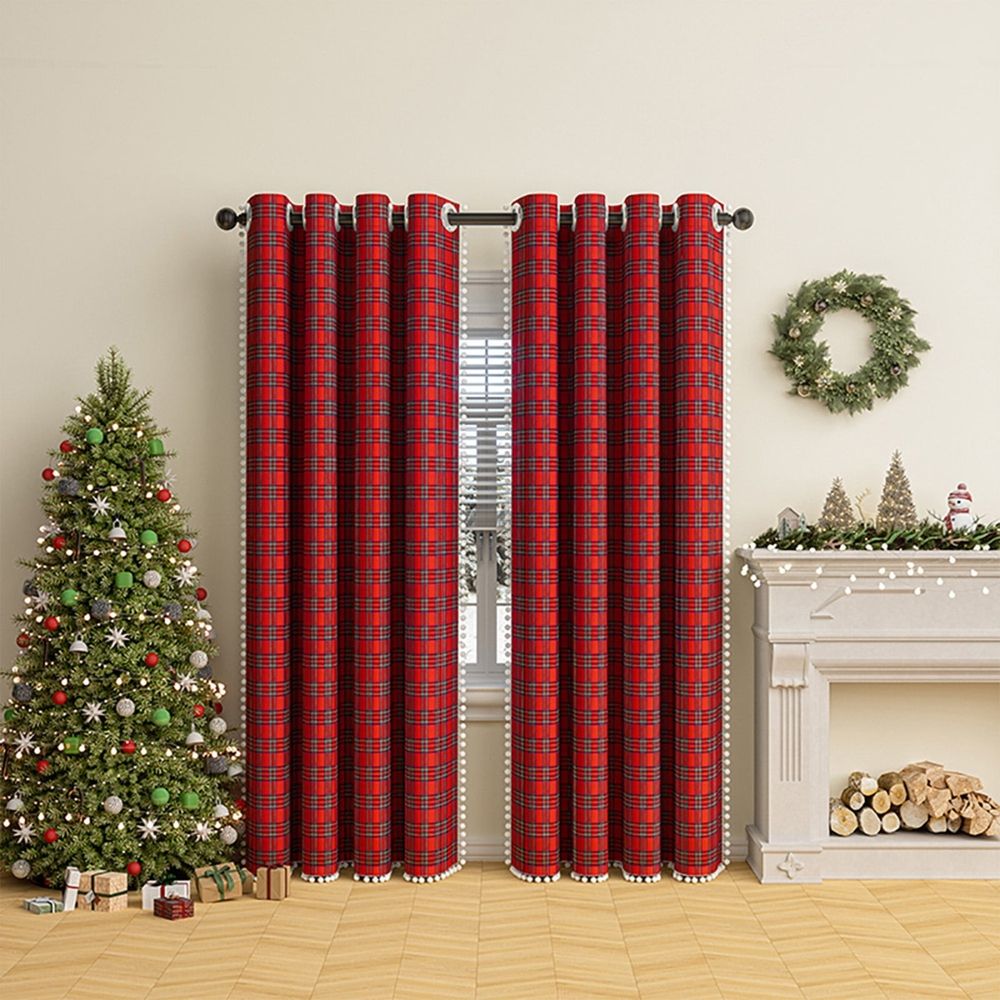 Christmas Red Plaid Curtains 52" x 72" Red and Black Green Buffalo Plaid Curtain Farmhouse Xmas Window Drapes for Living Room Bathroom Home Decoration, 1 Panels