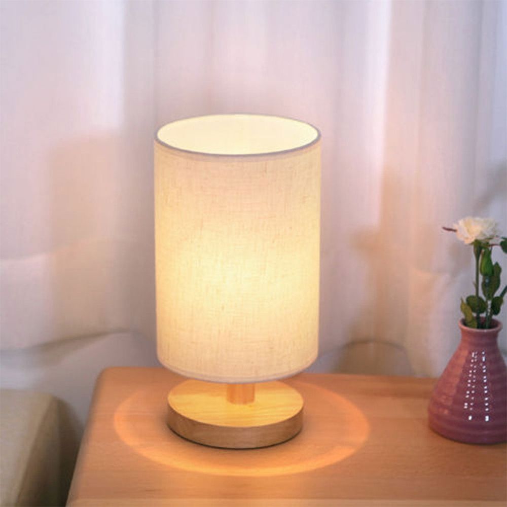 Bedside Table Lamp,Bedroom Solid Wood Lamps with Modern Fabric Shade Reading Nightstand Lamps for Living Room, Kids Room, College Dorm,Office